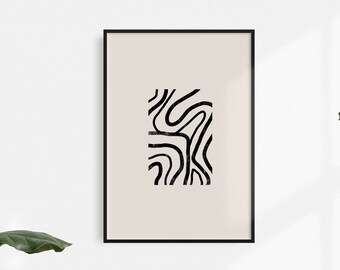 OAK PRINT | Abstract Art Printable | Digital Download | Black and Beige | Block Print | Minimalist | Line Art