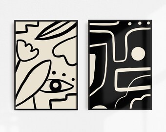 Abstract Art Prints | Set of 2 art prints | Printable Art | Digital Download | Line Art