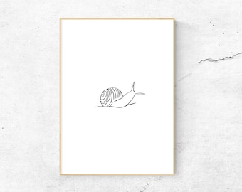 Garden Snail, PRINTABLE, Poster, Minimal Line Art, Digital Download