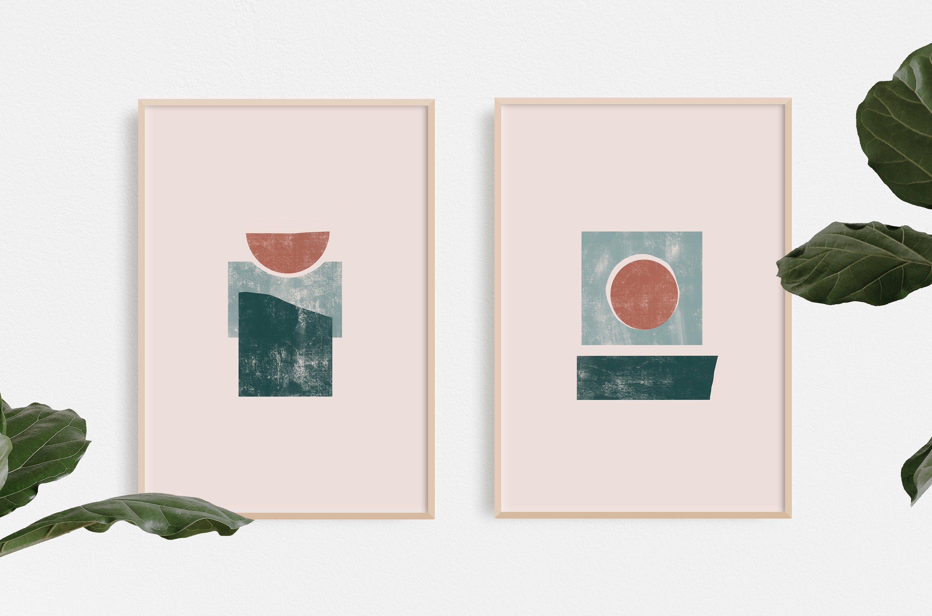 Abstract Block Print Painting Set of 2 Printable Digital Download Wall ...