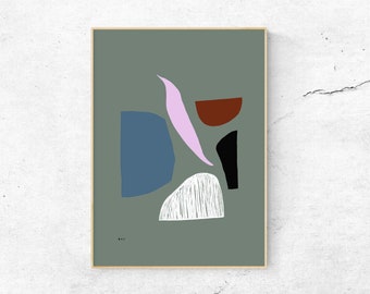 Kleurrijke abstracte kunst print, afdrukbaar, digitale download, moderne kunst, minimalistische kunst, matisse uitgesneden vormen, kunst aan de muur, digitale prints