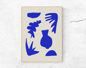 Blue Artifacts Art Printable, Modern Art, Printable Wall Art, Digital Download, Abstract Art Print, Poster, Blue Wall Decor