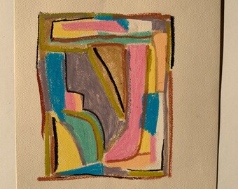 Originele oliepastel abstracte tekening, uniek kunstwerk, 9 "x 12"