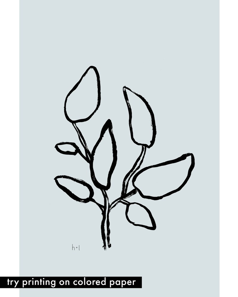 Digital Download Foliage Art Magnolia Leaves Poster Instant Download Black and White Illustration Brushstroke Hand drawn Line Drawing