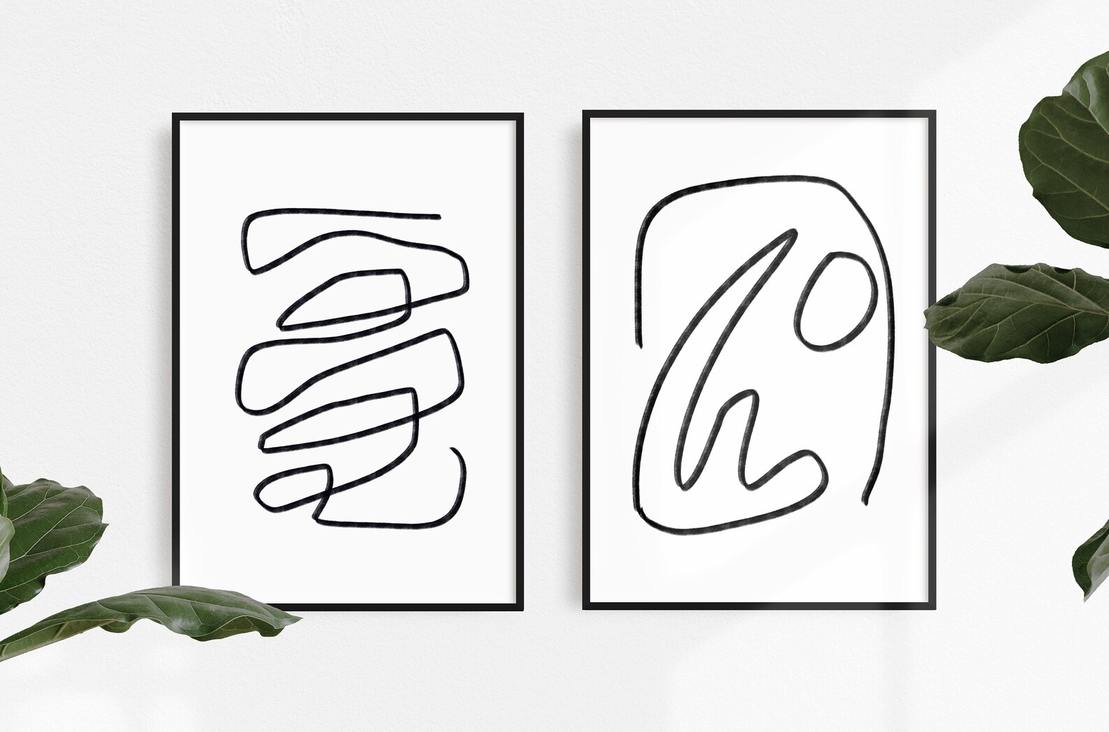 Abstract Art Prints Set of 2 Line Drawings Printable Art Etsy