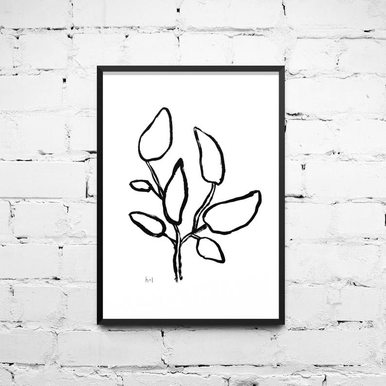 Digital Download Foliage Art Magnolia Leaves Poster Instant Download Black and White Illustration Brushstroke Hand drawn Line Drawing
