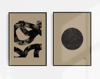 Estampes d’art abstraites | Ensemble de 2 estampes d’art | Art imprimable | Téléchargement numérique | Impression de bloc en bois | Encre noire | Art de style japonais