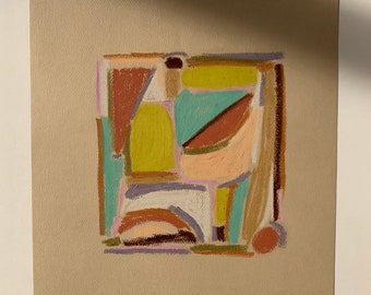 Originele oliepastel abstracte tekening, uniek kunstwerk, 9 "x 12"