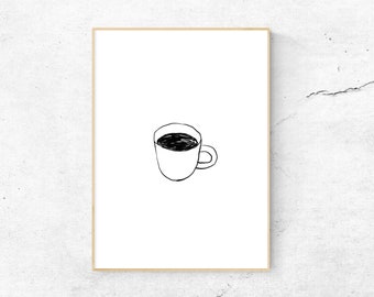 One More Cup of Coffee, PRINTABLE, Poster, Minimal Line Art Drawing, Digital Download