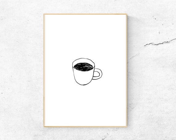 One More Cup Of Coffee Printable Poster Minimal Line Art Etsy