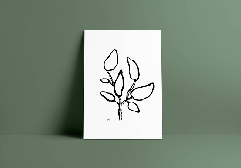 Digital Download Foliage Art Magnolia Leaves Poster Instant Download Black and White Illustration Brushstroke Hand drawn Line Drawing