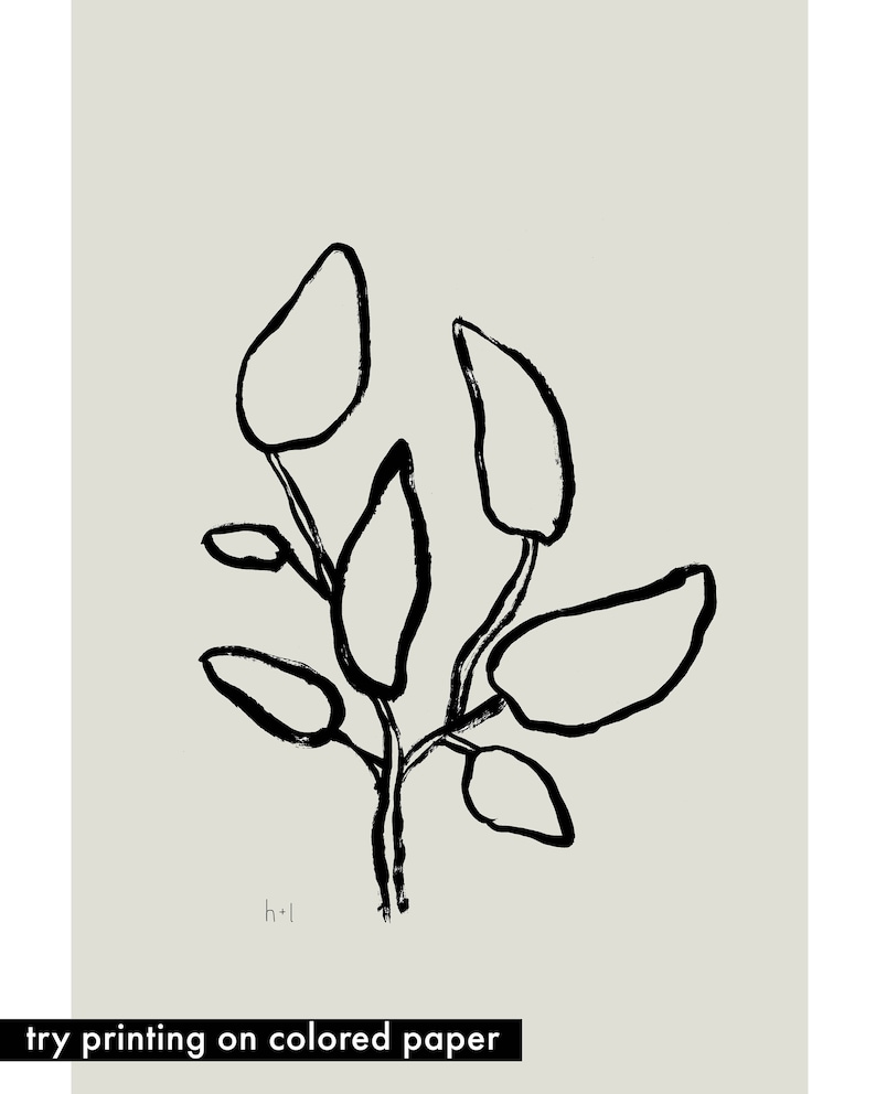 Digital Download Foliage Art Magnolia Leaves Poster Instant Download Black and White Illustration Brushstroke Hand drawn Line Drawing
