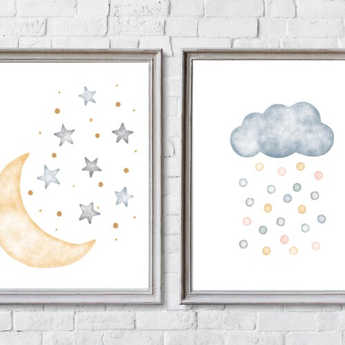 Moon and Stars Nursery Decor Printable Gender Neutral Nursery Etsy