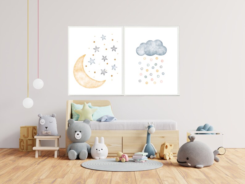 Moon and Stars Nursery Decor Printable Gender Neutral Nursery Etsy