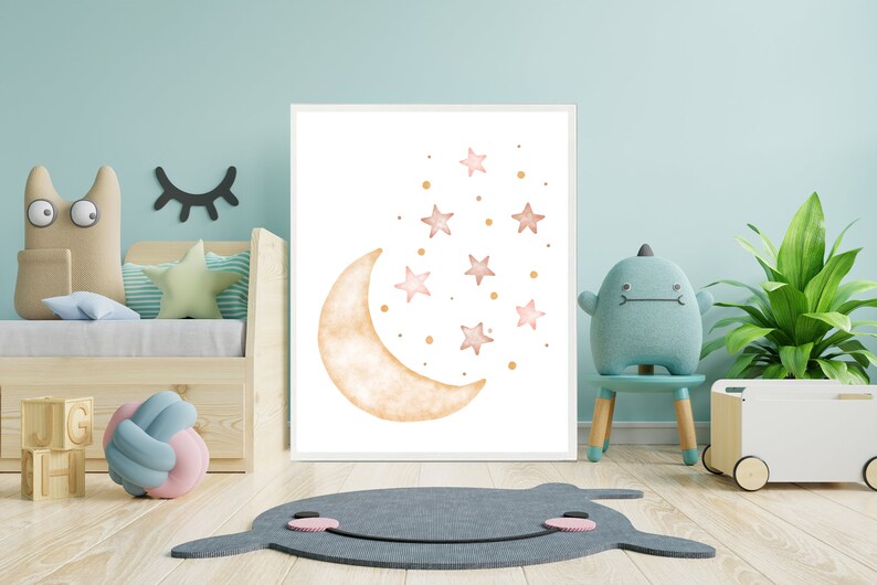 Moon and Stars Nursery Decor Printable Gender Neutral Nursery Etsy