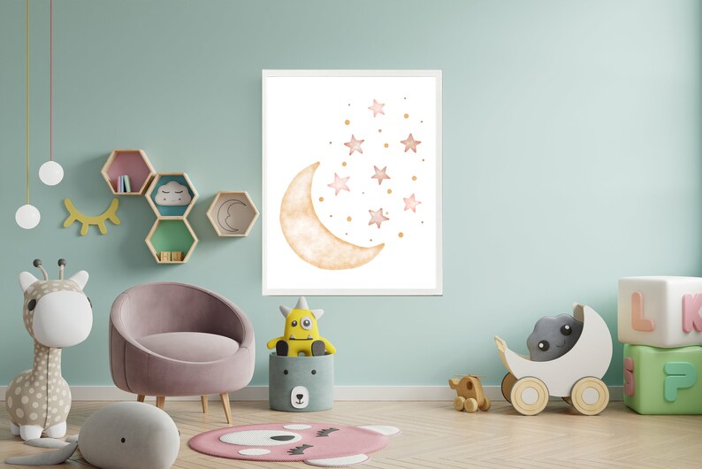 Moon and Stars Nursery Decor Printable Gender Neutral Nursery Etsy