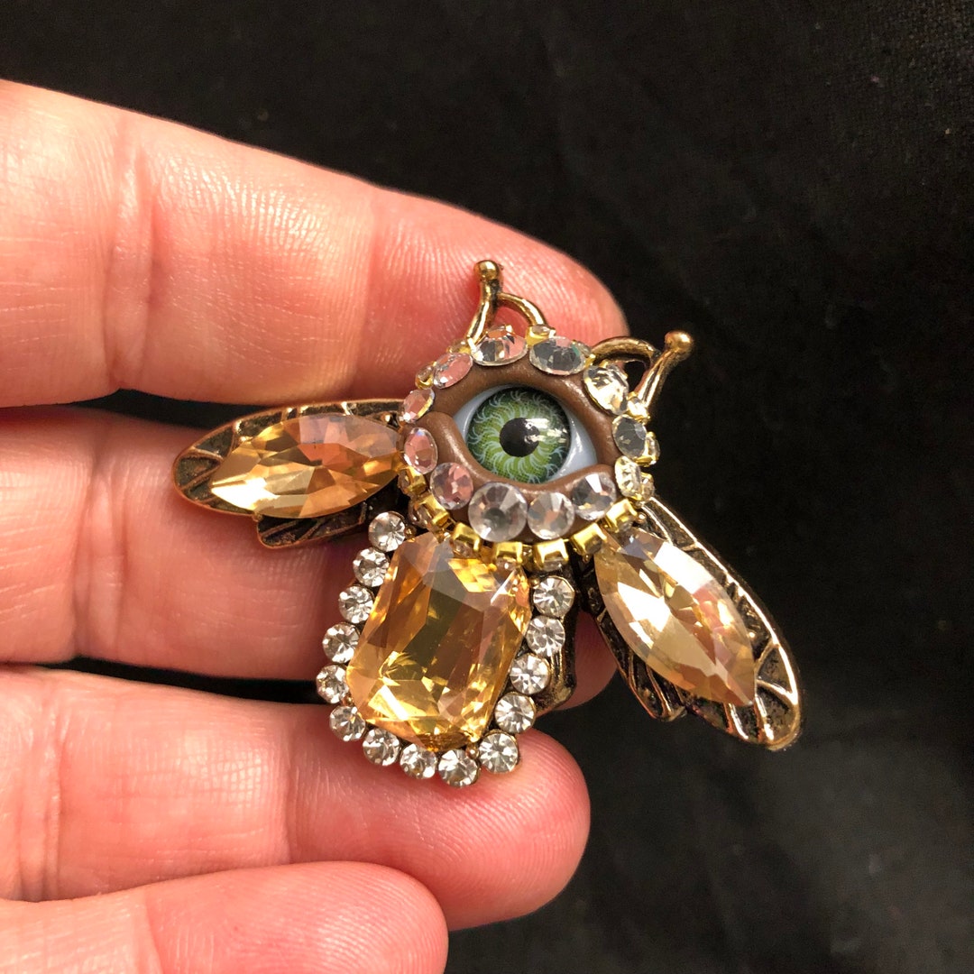 Little Baby Bee Bejeweled Golden Topaz Color Insect Eyeball Etsy