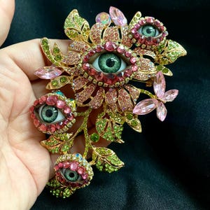 Rhinestone Floral Eye Brooch - Dramatic Statement Jewelry
