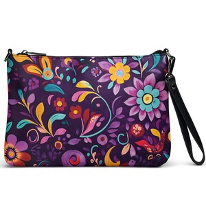 Bolso bandolera bohemio: cartera de piel sintética con un diseño artístico vibrante