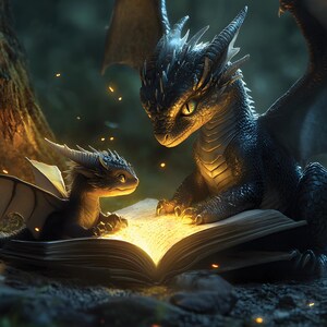Poster Bookwyrm Dragon - Lesen lernen | Fantasybuch Drachenkunst | Drachen Liebhaber Geschenk | Geschenk zum Muttertag