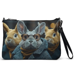 Elegante bolso bandolera Dark Academia - Monedero de piel sintética con correas ajustables - Monedero de conejo