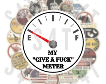 Give a F*** Meter Hard Hat Sticker Decal Waterproof Vinyl Gift for Husband Boyfriend Blue Collar Crew Running on Empty