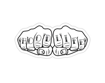 Hood Life Welder Tattoo Knuckles Vinyl Hard Hat Sticker Decal Waterproof Gift for Husband Blue Collar Jobsite