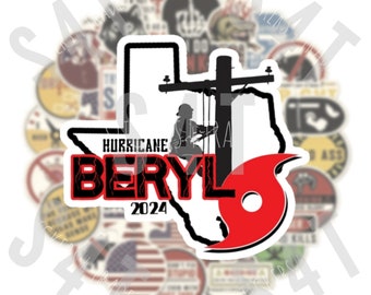 2024 Hurricane Beryl Lineman Hard Hat Sticker Tropical Storm Texas Gift Union
