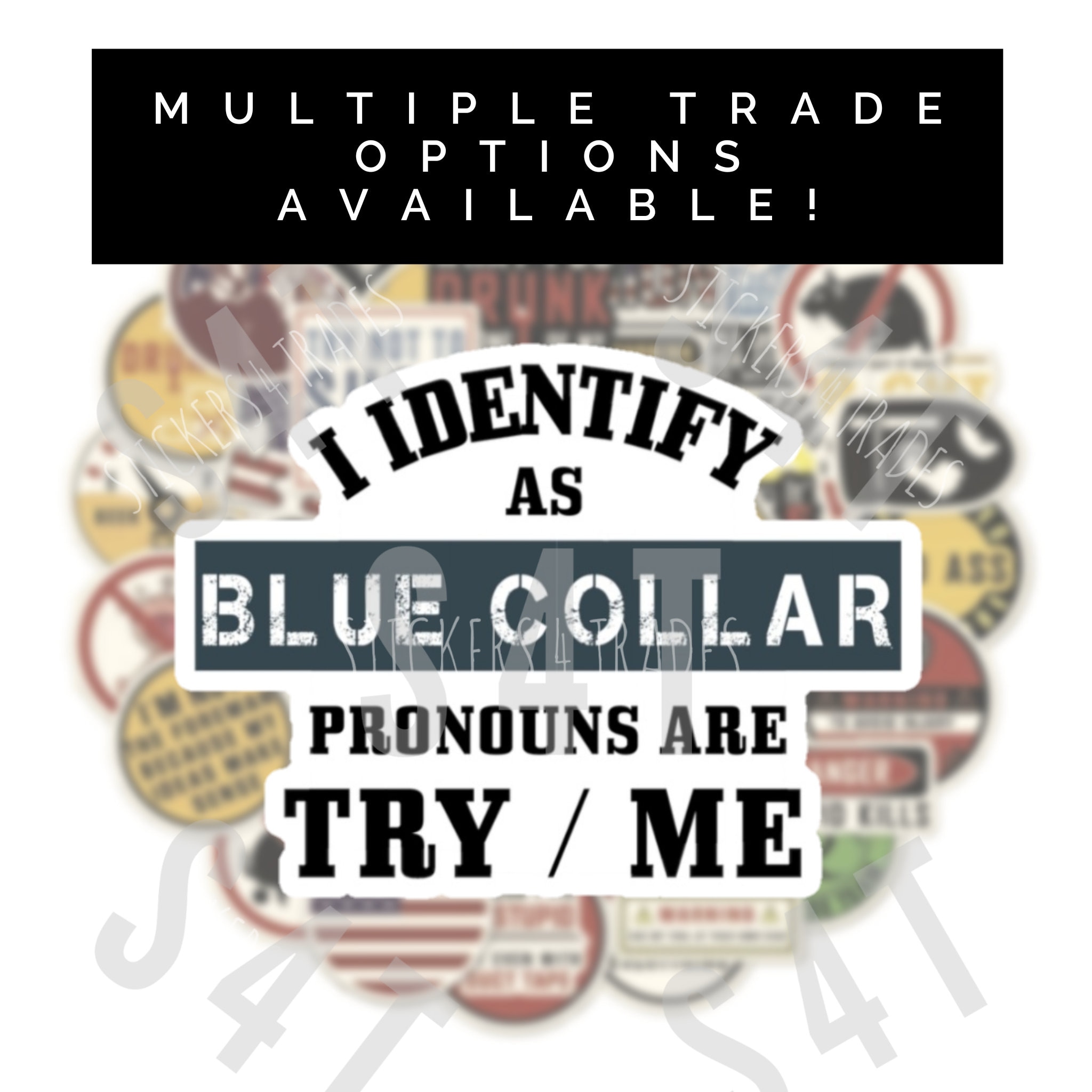 I Identify As Blue Collar Trades Hard Hat Sticker Decal Gift for Husband Boyfriend Crew