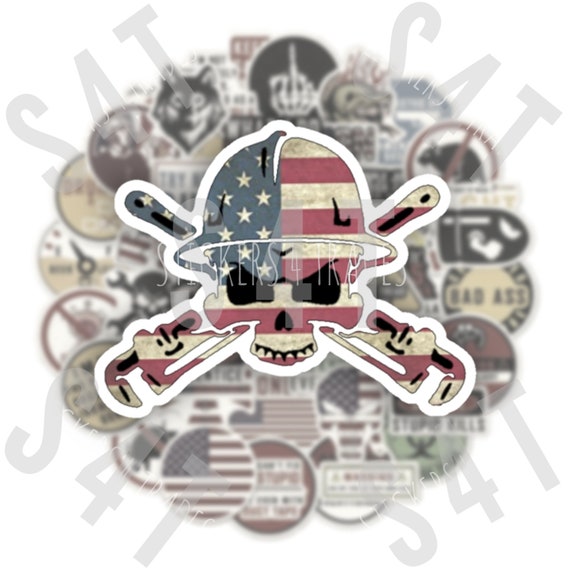 Pipefitter American Flag Skull Waterproof Die Cut Hard Hat Sticker Decal Blue Collar Union Lunchbox Laptop Fitter