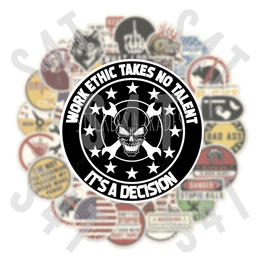 Blue Collar Work Ethic Hard Hat Sticker Skull Construction Decal Vinyl ...