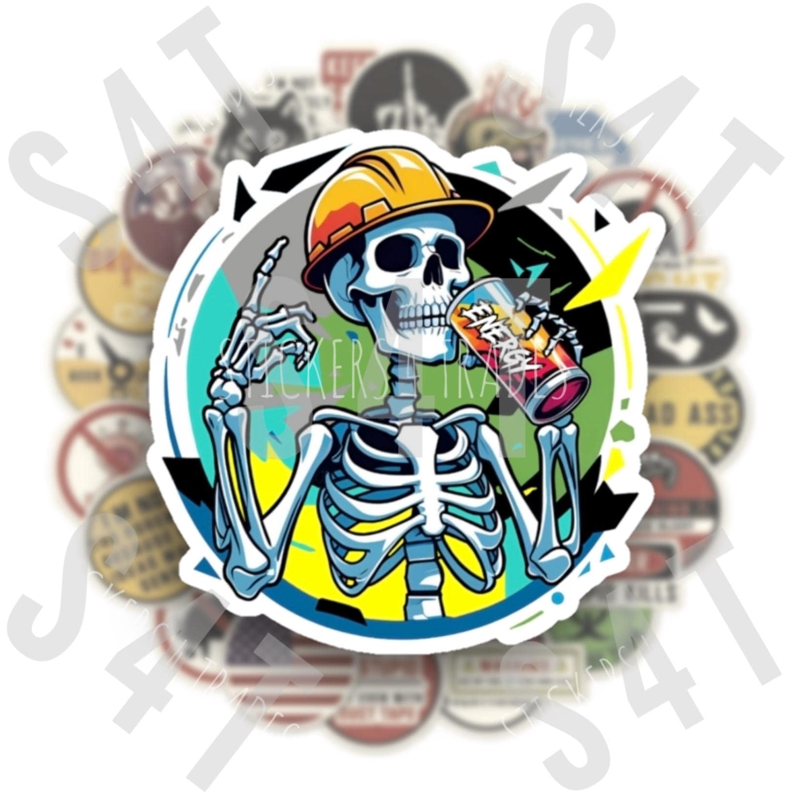 Skeleton Energy Drink Funny Hard Hat Sticker Decal Waterproof Gift