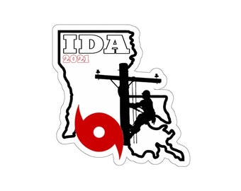 2021 Hurricane Ida Lineman Hard Hat Sticker Tropical Storm Louisiana Gift Union