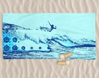 Toalla de playa con diseño de surf: regalo para surfistas, diseño original (70 x 35)