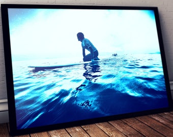 Ingelijste surffotografie-afdruk: strandhuismuurkunst