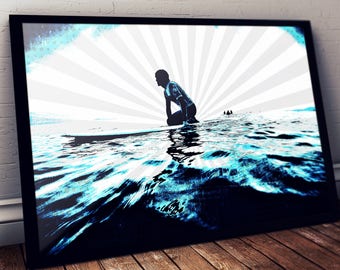 Ingelijste surfkunstprint: originele fotografie, surfercadeau