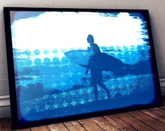 Kaliforniens surfposter: Strandväggkonst, surfpresent