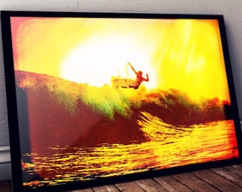 Inramat surfkonsttryck: Original surffotografi, surfpresent