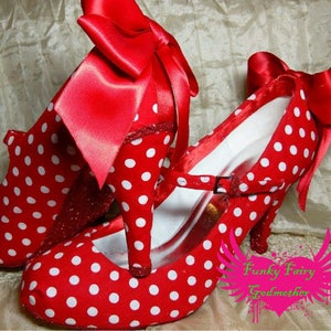 Red Polka-dots with bows high heels, rockabilly vintage style shoes,