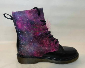 Ankle boots with galaxy space print fabric
