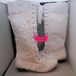 Vintage geïnspireerde lange veterlaarzen voor bruidsmeisjes,
