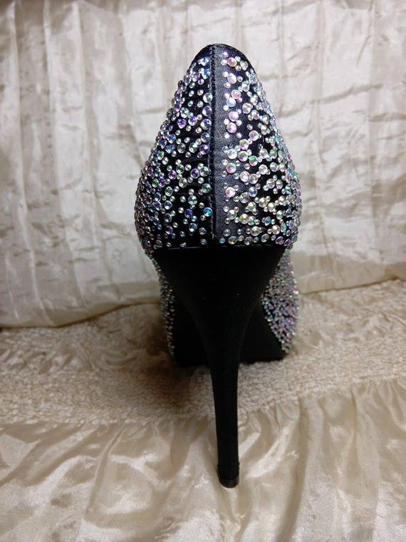 Custom Made Glitter High Heels. Black Glitter Heels. Closed Toe Heels.  Short Heels. Tall Heels - Etsy