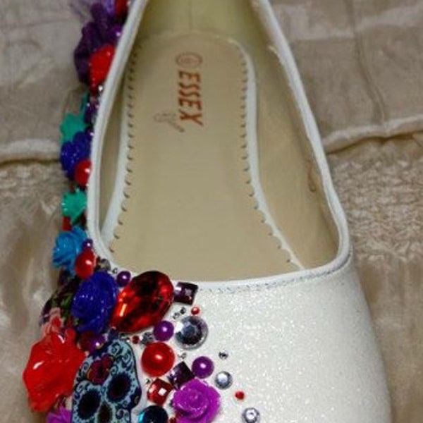 Skulls and roses! customised sugar skull covered women's ballet flats