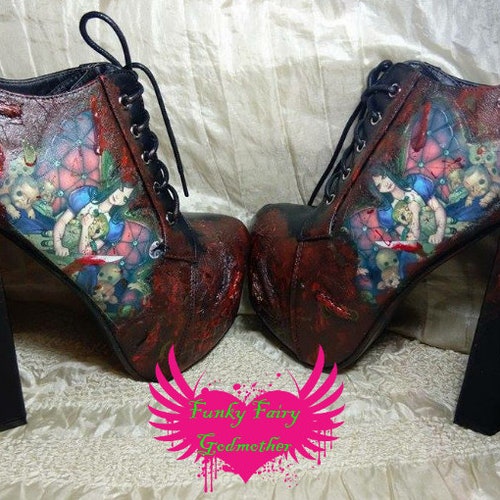 Walkers platform boots, gothic Alice scab boots, shops customized alternative footwear