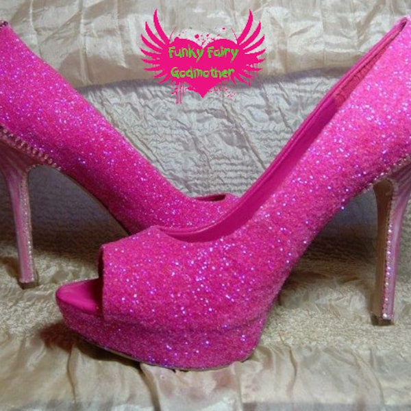 pink glitter shoes with zip detail heels