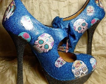Day of the dead high heels,funky customised shoes