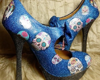 Day of the dead high heels,funky customised shoes
