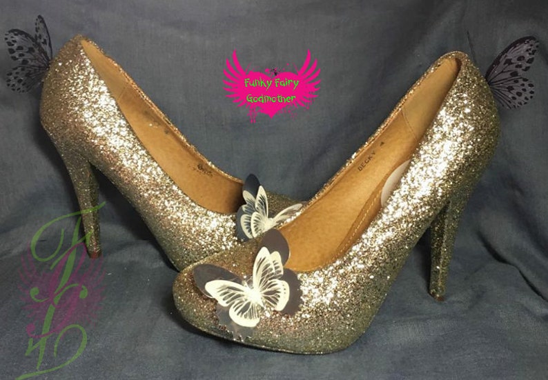 Butterfly Dreaming shoes rose gold glitter high heels butterfly shoes customised colours biodegradable glitter