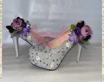 platform bridal shoes with pearls and flowers