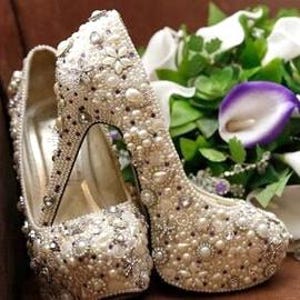 High heel platform  rhinestone encrusted shoes
